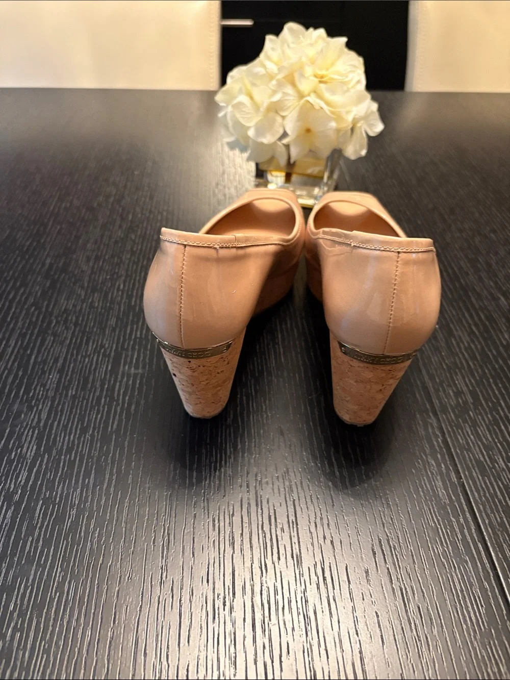 Jimmy Choo Nude Peep-Toe Platform Pumps